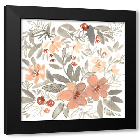 Peach and Rust Blooms II Black Modern Wood Framed Art Print with Double Matting by Goldberger, Jennifer