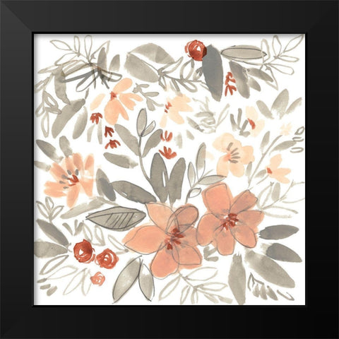 Peach and Rust Blooms II Black Modern Wood Framed Art Print by Goldberger, Jennifer