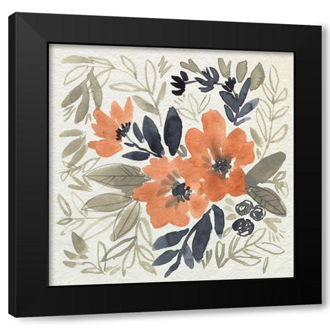 Sienna and Paynes Flowers I Black Modern Wood Framed Art Print with Double Matting by Goldberger, Jennifer