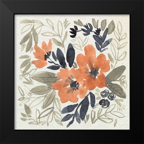 Sienna and Paynes Flowers I Black Modern Wood Framed Art Print by Goldberger, Jennifer