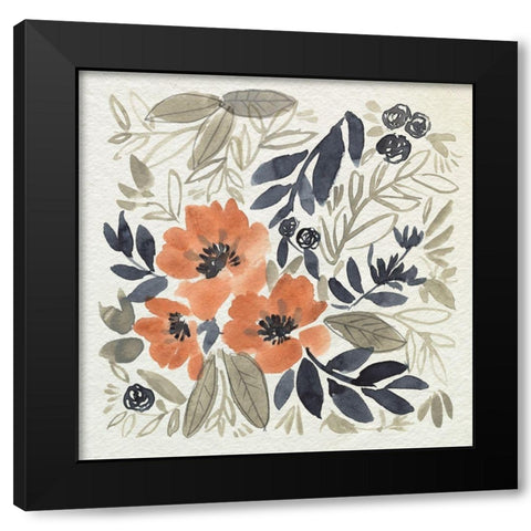 Sienna and Paynes Flowers II Black Modern Wood Framed Art Print with Double Matting by Goldberger, Jennifer