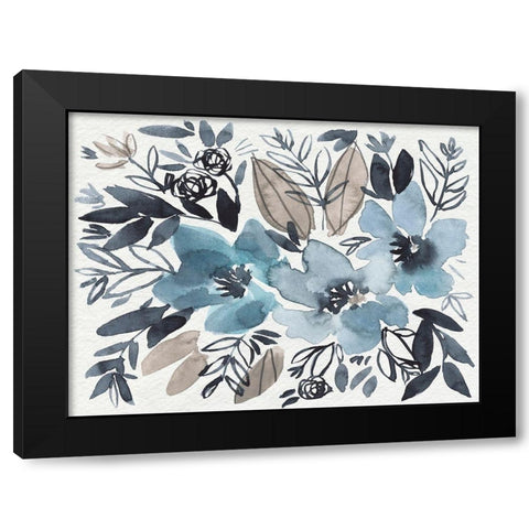 Blue and Paynes Blooms I Black Modern Wood Framed Art Print with Double Matting by Goldberger, Jennifer