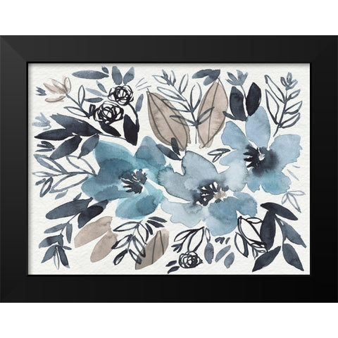 Blue and Paynes Blooms I Black Modern Wood Framed Art Print by Goldberger, Jennifer