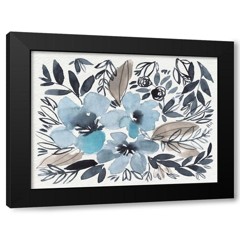 Blue and Paynes Blooms II Black Modern Wood Framed Art Print with Double Matting by Goldberger, Jennifer