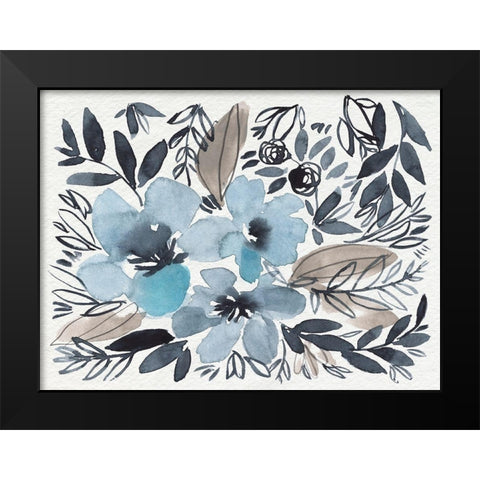 Blue and Paynes Blooms II Black Modern Wood Framed Art Print by Goldberger, Jennifer