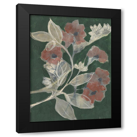 Blooms on Hunter Green I Black Modern Wood Framed Art Print with Double Matting by Goldberger, Jennifer