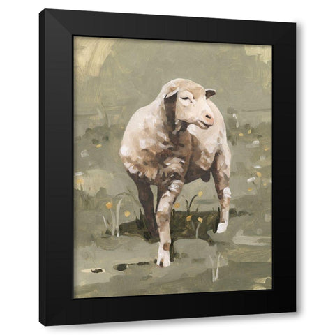 Spring Sheep I Black Modern Wood Framed Art Print by Caroline, Emma