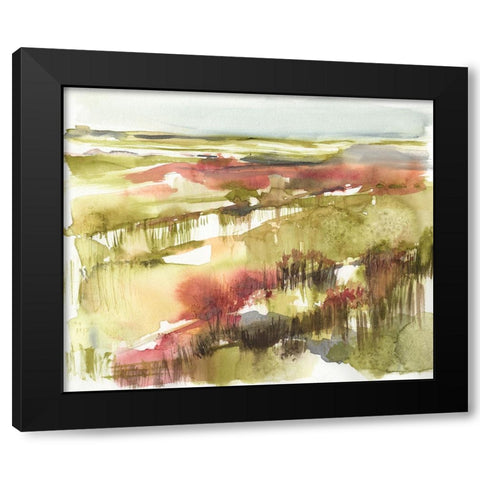 Burgundy Flower Horizon I Black Modern Wood Framed Art Print with Double Matting by Goldberger, Jennifer