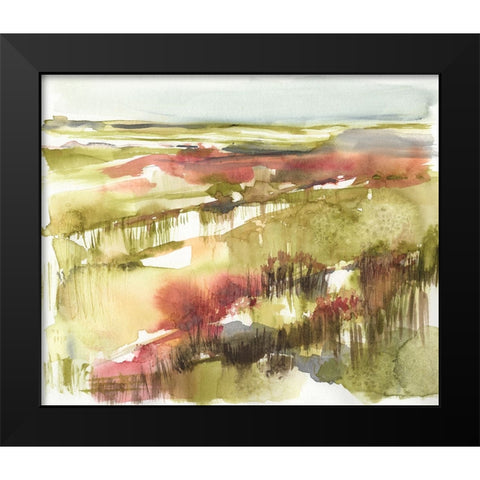 Burgundy Flower Horizon I Black Modern Wood Framed Art Print by Goldberger, Jennifer