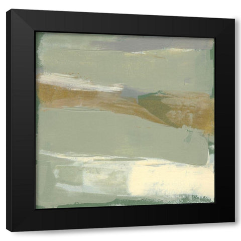 Sage and Gold Swipe III Black Modern Wood Framed Art Print with Double Matting by Goldberger, Jennifer