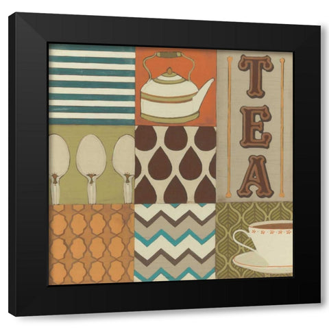 Tea Collage Black Modern Wood Framed Art Print with Double Matting by Vess, June Erica