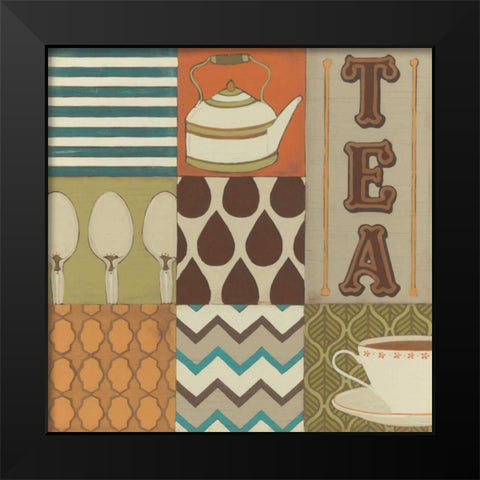 Tea Collage Black Modern Wood Framed Art Print by Vess, June Erica