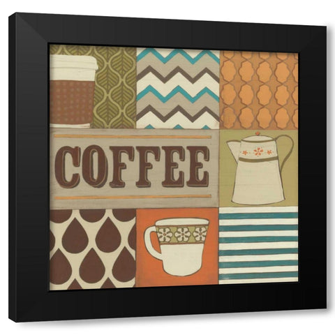 Coffee Collage Black Modern Wood Framed Art Print by Vess, June Erica