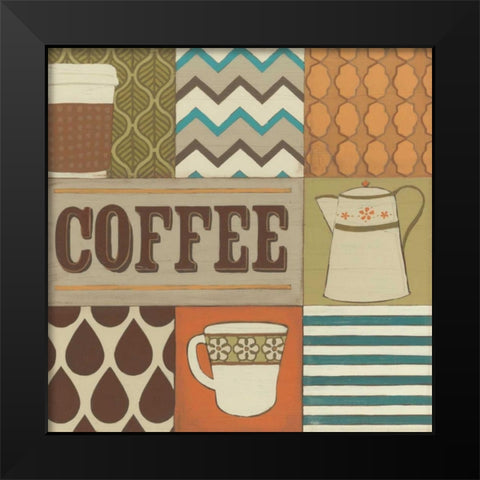 Coffee Collage Black Modern Wood Framed Art Print by Vess, June Erica