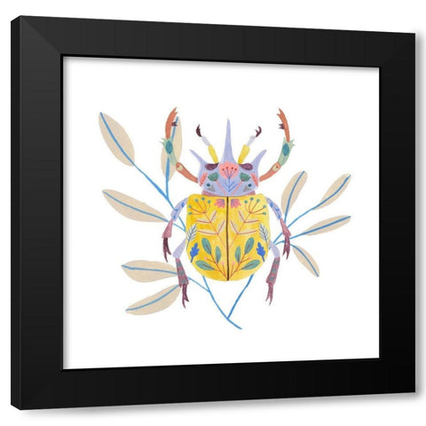 Floral Beetles I Black Modern Wood Framed Art Print with Double Matting by Wang, Melissa