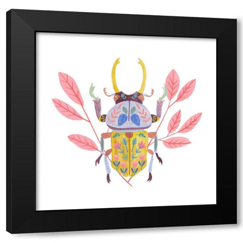 Floral Beetles II Black Modern Wood Framed Art Print with Double Matting by Wang, Melissa