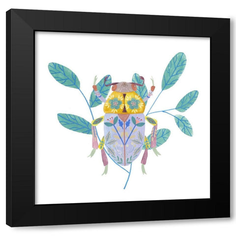 Floral Beetles III Black Modern Wood Framed Art Print with Double Matting by Wang, Melissa