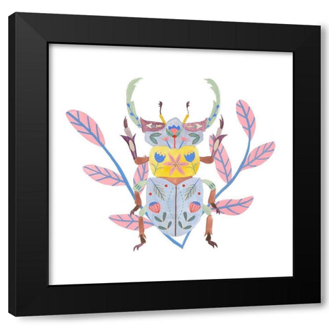 Floral Beetles IV Black Modern Wood Framed Art Print with Double Matting by Wang, Melissa