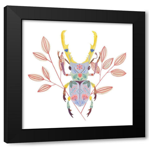 Floral Beetles V Black Modern Wood Framed Art Print with Double Matting by Wang, Melissa