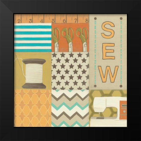 Sew Black Modern Wood Framed Art Print by Vess, June Erica