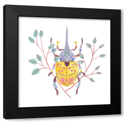 Floral Beetles VI Black Modern Wood Framed Art Print with Double Matting by Wang, Melissa
