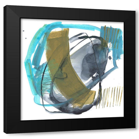 Olive and Blue Gesture I Black Modern Wood Framed Art Print with Double Matting by Goldberger, Jennifer