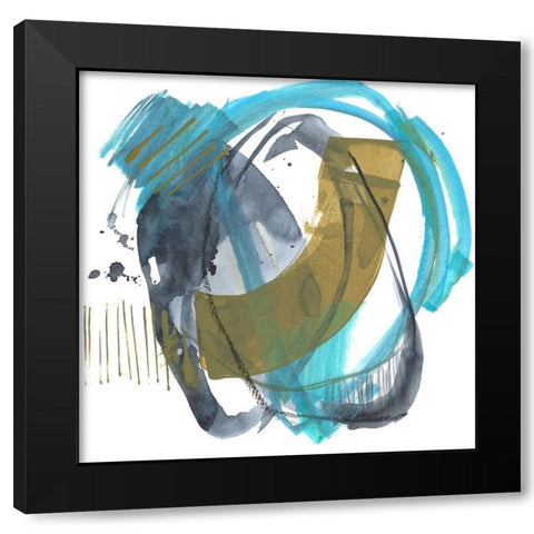 Olive and Blue Gesture II Black Modern Wood Framed Art Print by Goldberger, Jennifer