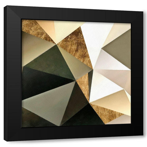 Gold Polygon Wall I Black Modern Wood Framed Art Print with Double Matting by Saunders, Alonzo