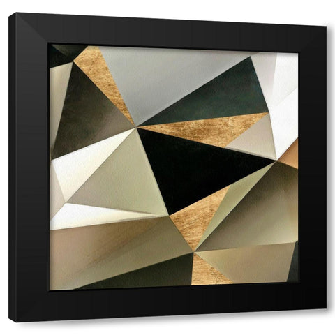 Gold Polygon Wall II Black Modern Wood Framed Art Print with Double Matting by Saunders, Alonzo