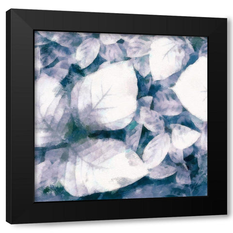 Blue Shaded Leaves II Black Modern Wood Framed Art Print with Double Matting by Saunders, Alonzo