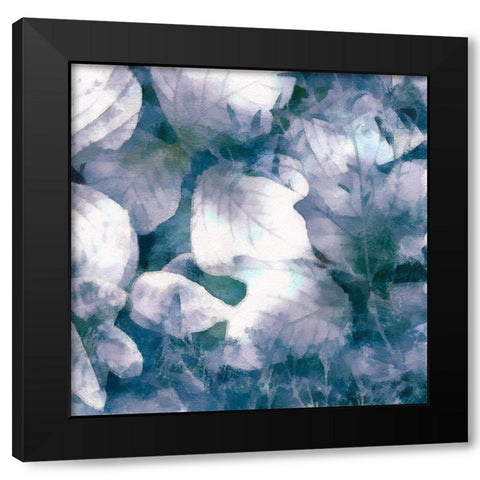 Blue Shaded Leaves IV Black Modern Wood Framed Art Print with Double Matting by Saunders, Alonzo