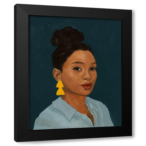 Figure in Yellow Earring Black Modern Wood Framed Art Print by Barnes, Victoria