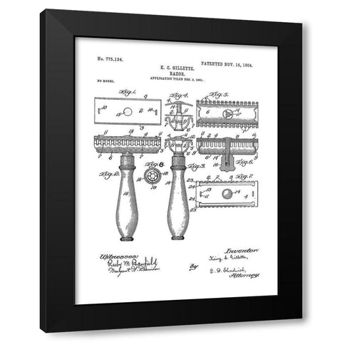 Bath Time Patents III Black Modern Wood Framed Art Print with Double Matting by Studio W