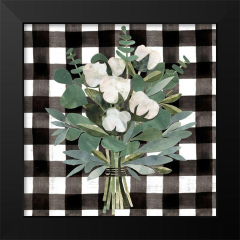 Buffalo Check Cut Paper Bouquet I Black Modern Wood Framed Art Print by Barnes, Victoria