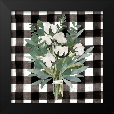 Buffalo Check Cut Paper Bouquet II Black Modern Wood Framed Art Print by Barnes, Victoria