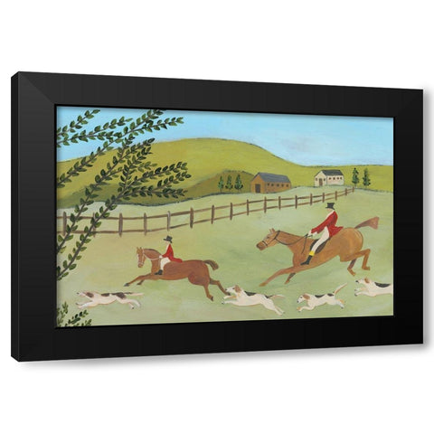 Folk Art Fox Hunt I Black Modern Wood Framed Art Print by Moore, Regina