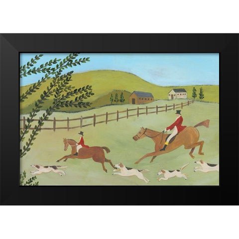 Folk Art Fox Hunt I Black Modern Wood Framed Art Print by Moore, Regina