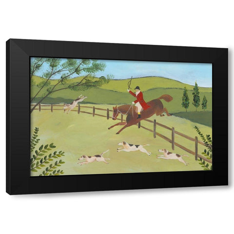 Folk Art Fox Hunt II Black Modern Wood Framed Art Print with Double Matting by Moore, Regina