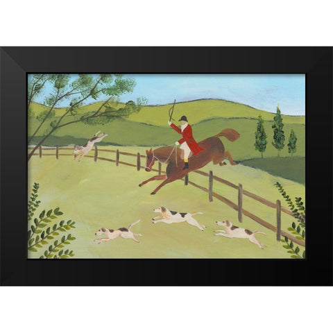 Folk Art Fox Hunt II Black Modern Wood Framed Art Print by Moore, Regina