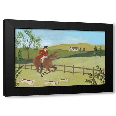 Folk Art Fox Hunt III Black Modern Wood Framed Art Print by Moore, Regina