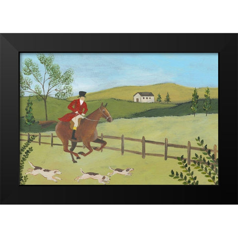 Folk Art Fox Hunt III Black Modern Wood Framed Art Print by Moore, Regina
