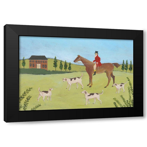 Folk Art Fox Hunt IV Black Modern Wood Framed Art Print by Moore, Regina