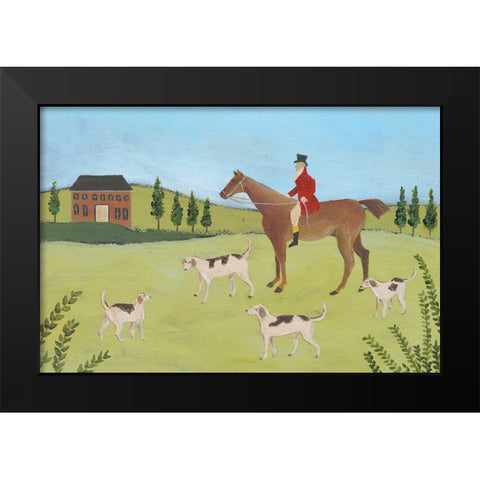 Folk Art Fox Hunt IV Black Modern Wood Framed Art Print by Moore, Regina
