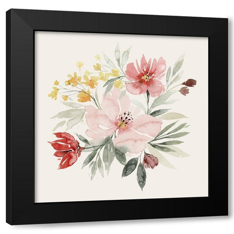 Pink Posy Dance I Black Modern Wood Framed Art Print with Double Matting by Popp, Grace