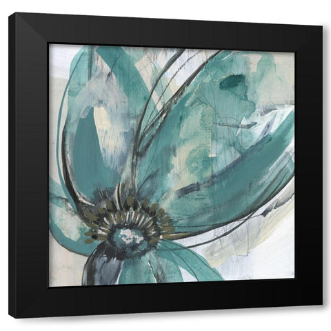 Teal Petals I Black Modern Wood Framed Art Print by Goldberger, Jennifer
