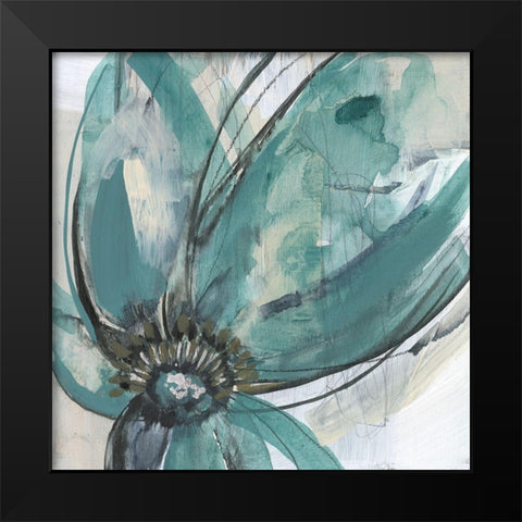 Teal Petals I Black Modern Wood Framed Art Print by Goldberger, Jennifer
