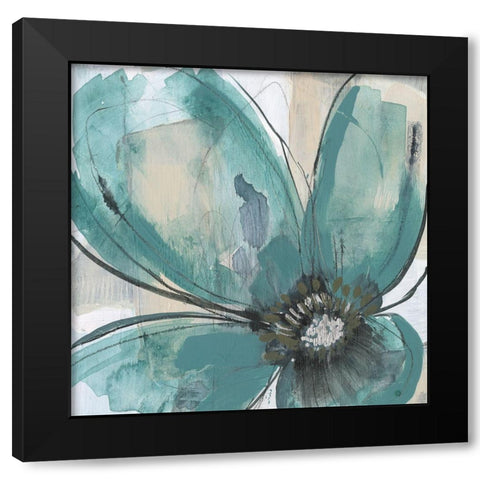 Teal Petals II Black Modern Wood Framed Art Print with Double Matting by Goldberger, Jennifer