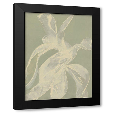 White Ribbon on Celadon I Black Modern Wood Framed Art Print with Double Matting by Goldberger, Jennifer