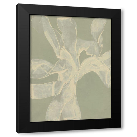 White Ribbon on Celadon II Black Modern Wood Framed Art Print with Double Matting by Goldberger, Jennifer