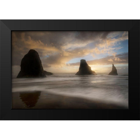 Sea Stack and Surf Black Modern Wood Framed Art Print by Head, Danny